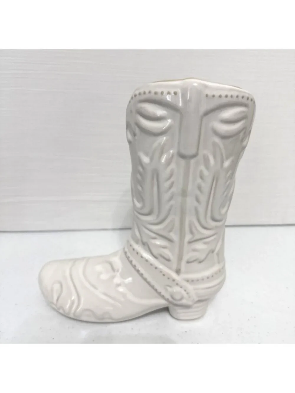 Cowboy Boot Planter Vase White Ceramic 8.5